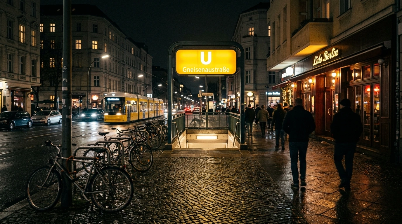 Dancers waiting for a train in Berlin at night