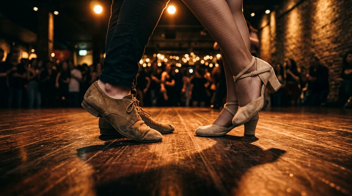 Dancers enjoying a bachata social in Madrid at night
